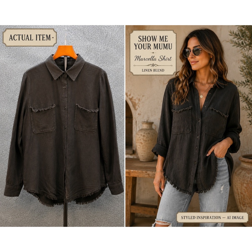 Show Me Your Mumu Marcella Shirt Women's Linen Blend Black M Excellent Boho